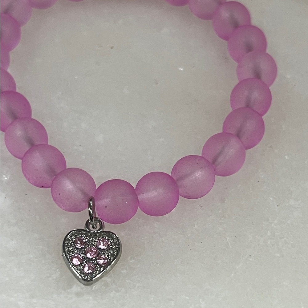 Chic Pink Beaded Bracelet with Heart Charm - Picture 5 of 6